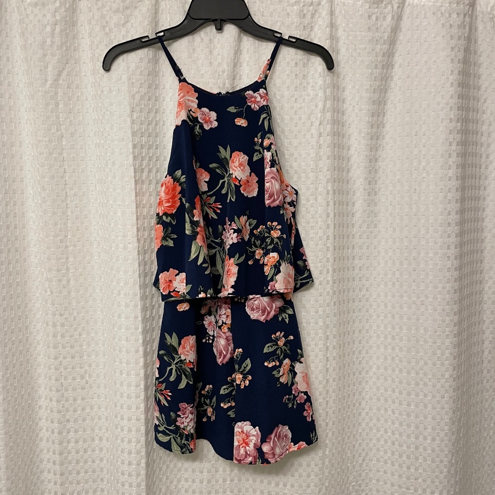 Lulu's In the Garden Navy Blue Floral Romper XS